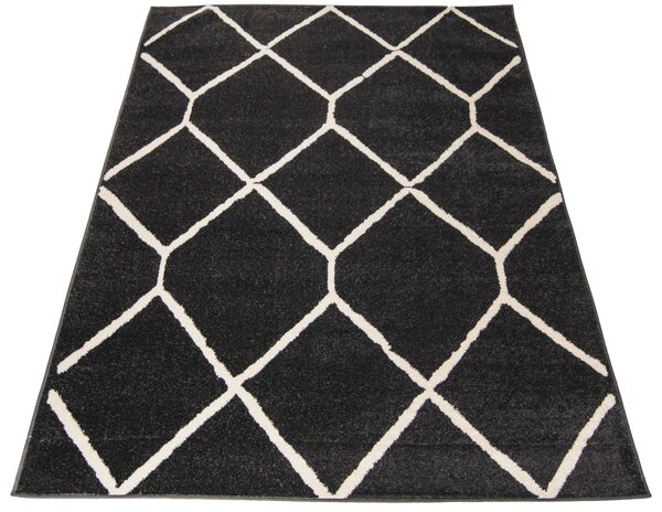 Antracytowy dywan w kratkę do sypialni - Kavo 4X