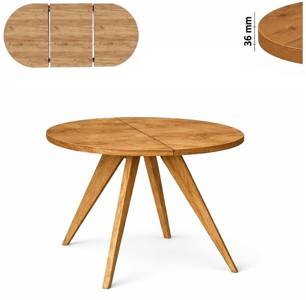 Stół 80/130 cm okrągły rozkładany, blat 3,6 cm, nogi Drewniane „ Stożkowe ” | ArtD Home