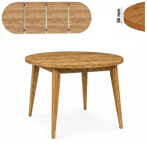 Stół 100/200 cm okrągły rozkładany, blat 3,6 cm, nogi Drewniane „ Trapezowe 1 ” | ArtD Home