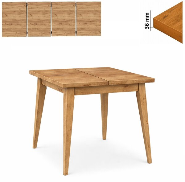 Stół 80/130 cm kwadratowy rozkładany, blat 3,6 cm, nogi Drewniane „ Trapezowe ” | ArtD Home