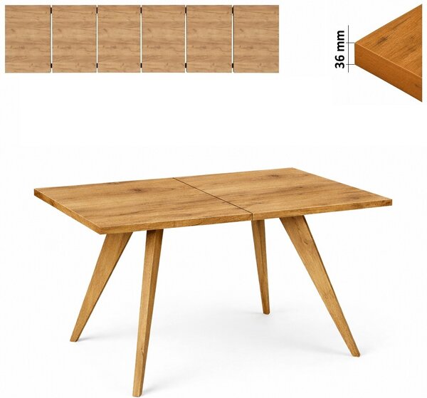 Stół 80x140/340 cm prostokątny rozkładany, blat 3,6 cm, nogi Drewniane „ Stożkowe ” | ArtD Home