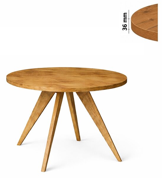 Stół 80 cm okrągły nierozkładany, blat 3,6 cm, nogi Drewniane „ Stożkowe ” | ArtD Home