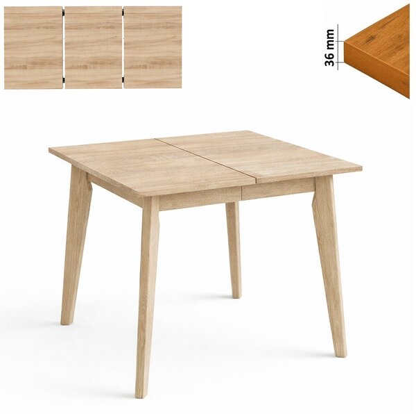 Stół 80/130 cm kwadratowy rozkładany, blat 3,6 cm, nogi Drewniane „ Trapezowe 2 ” | ArtD Home