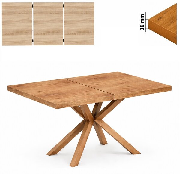 Stół 70x120/170 cm prostokątny rozkładany, blat 3,6 cm, nogi Drewniane „ Krzyżak ” | ArtD Home