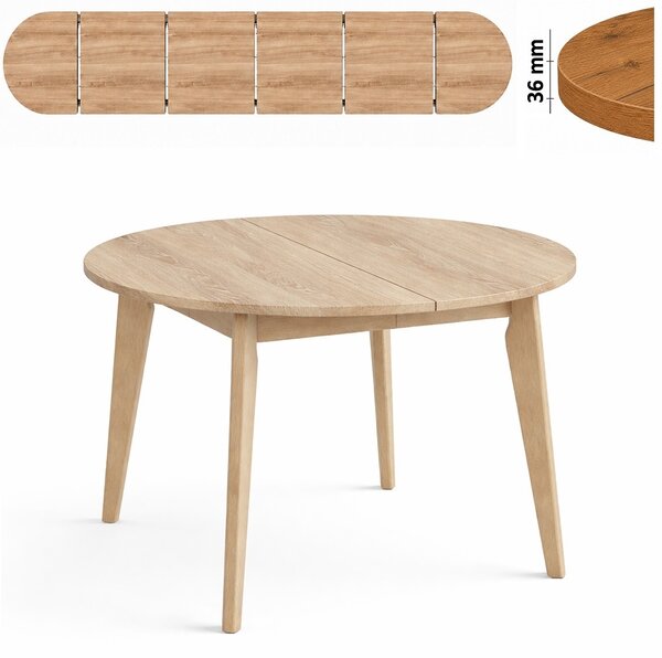 Stół 120/320 cm okrągły rozkładany, blat 3,6 cm, nogi Drewniane „ Trapezowe 2 ” | ArtD Home