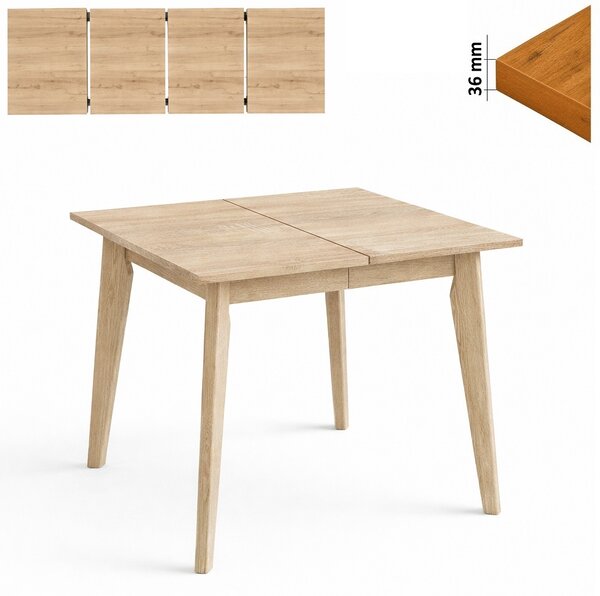 Stół 80/180 cm kwadratowy rozkładany, blat 3,6 cm, nogi Drewniane „ Trapezowe 2 ” | ArtD Home