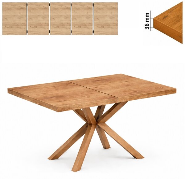 Stół 70x120/270 cm prostokątny rozkładany, blat 3,6 cm, nogi Drewniane „ Krzyżak ” | ArtD Home