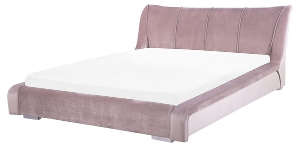Nowoczesne łóżko welurowe 160 x 200 cm wysoki zagłówek różowe Nantes Beliani
