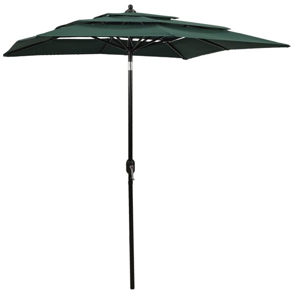 3-poziomowy parasol na aluminiowym słupku, zielony, 2x2 m