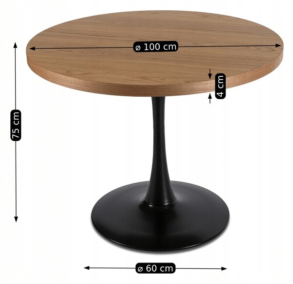 Stół Okrągły LINO 100 cm Dąb Złoty/Czarny Nowoczesny Loft