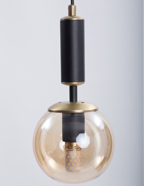 Żółto-czarna lampa wisząca ze szklanym kloszem ø 15 cm Hector – Squid Lighting