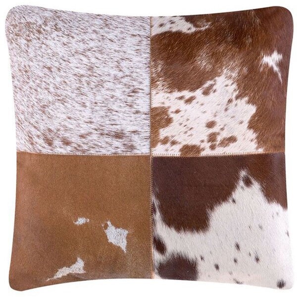 Poduszka dekoracyjna jasnobrązowa skórzana patchwork x cm z wypełnieniem Marady Beliani