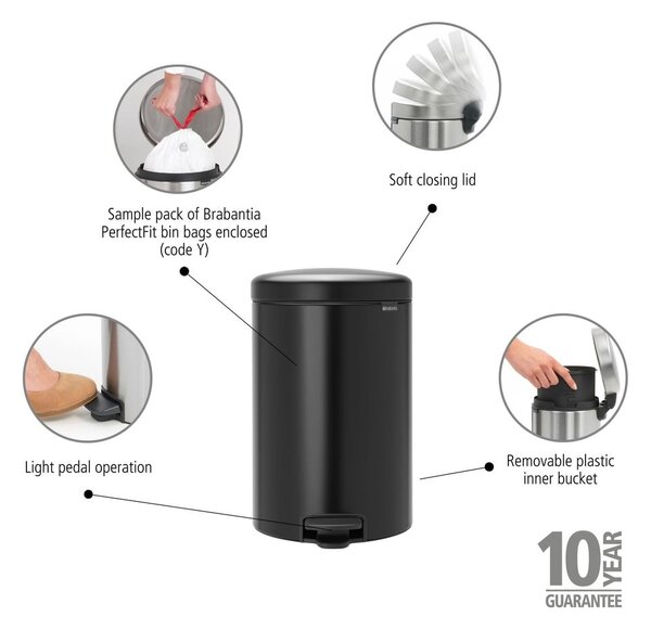 Stalowy kosz na śmieci z pedałem w kolorze matowej czerni 20 l NewIcon – Brabantia