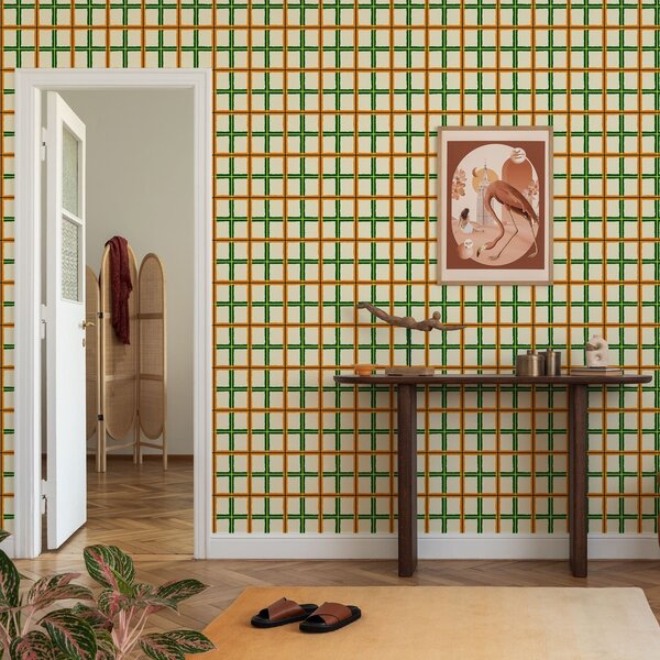 Tapety Wyrazisty wzór w kratkę z pomarańczowymi i zielonymi liniami, Tapety Abstrakcyjne, a01267v3 : Uwalls.pl