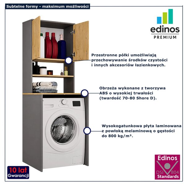 Szafka na pralkę z półkami antracyt + dąb artisan F7-Z27