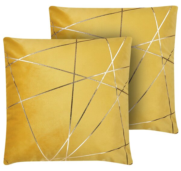 Zestaw 2 welurowych poduszek dekoracyjnych złoty wzór 45 x 45 cm żółty Pinus Beliani