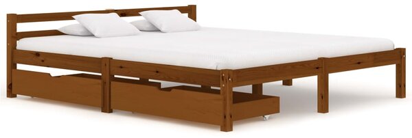Rama łóżka z 2 szufladami, miodowy brąz, sosna, 160 x 200 cm