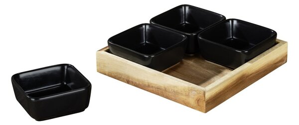 Czarne ceramiczne miski do serwowania z tacą 4 szt. Elo – Wenko