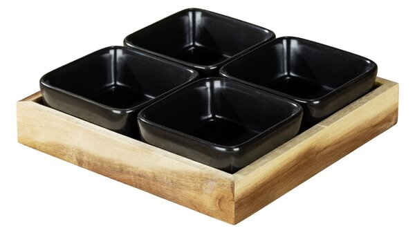 Czarne ceramiczne miski do serwowania z tacą 4 szt. Elo – Wenko