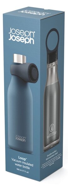 Ciemnoniebieska podróżna butelka ze stali nierdzewnej 500 ml Loop – Joseph Joseph