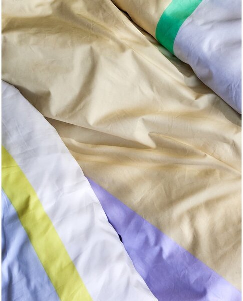 Biało-beżowa bawełniana pościel jednoosobowa 140x200 cm Block – Hübsch