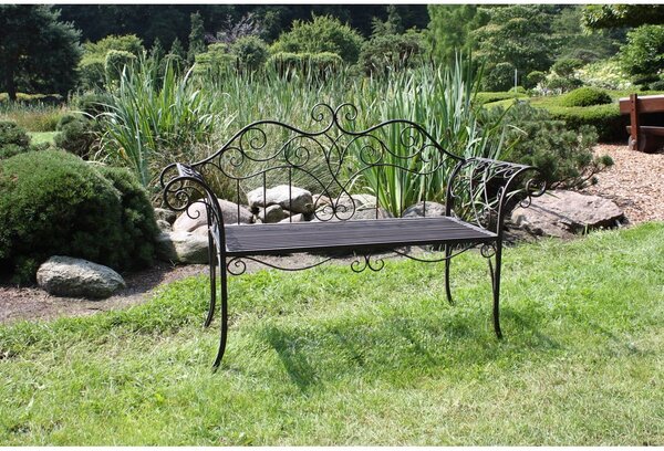 Czarno-ciemnobrązowa metalowa ławka ogrodowa Selene – Garden Pleasure
