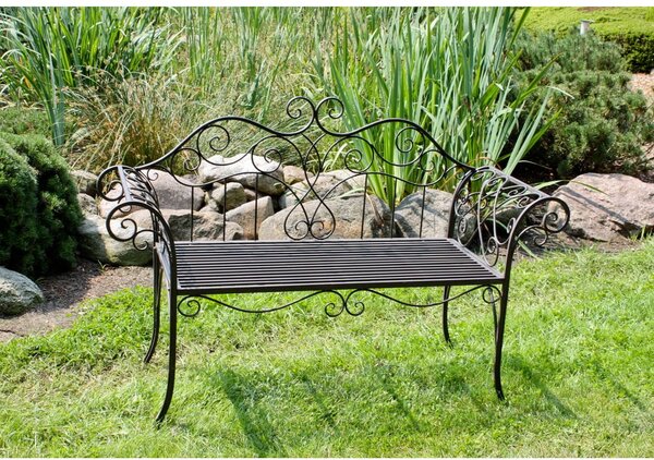 Czarno-ciemnobrązowa metalowa ławka ogrodowa Selene – Garden Pleasure