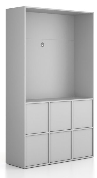 Szafka biurowa FRAME, 6x drzwi, z wnęką, 1299 x 450 x 2162 mm, PUSH-lock, szara