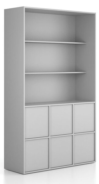 Szafka biurowa FRAME, 6x drzwi, 2x półka, 1299 x 450 x 2162 mm, PUSH-lock, szary