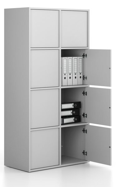 Szafka biurowa FRAME, 8x drzwi, 872 x 450 x 1735 mm, PUSH-lock, szary