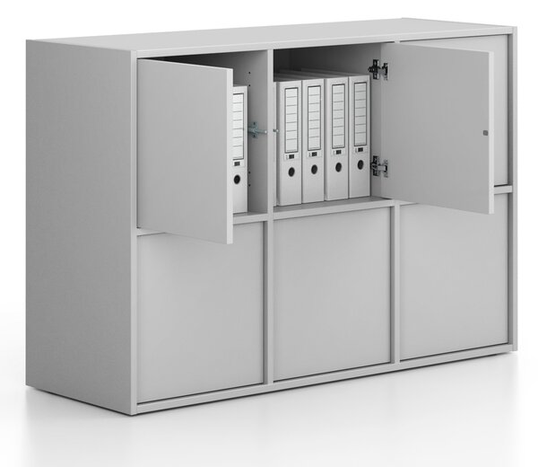 Szafa biurowa FRAME, niska, 6x drzwi, 1299 x 450 x 881 mm, PUSH-lock, szara