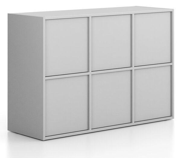 Szafa biurowa FRAME, niska, 6x drzwi, 1299 x 450 x 881 mm, PUSH-lock, szara