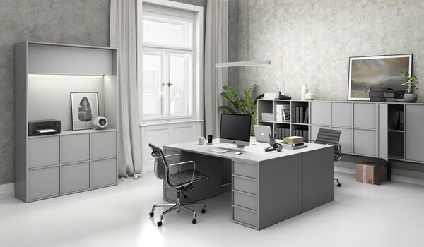 Szafa biurowa FRAME, czarna podstawa, 12x drzwi, 1299 x 450 x 2185 mm, PUSH-lock, szary