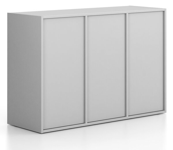 Szafa biurowa FRAME, niska, 3 drzwi, 1299 x 450 x 881 mm, PUSH-lock, szary