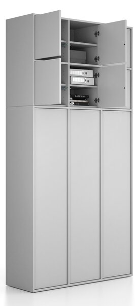 Nadstawka do szaf FRAME, 6x drzwi, 1299 x 450 x 854 mm, PUSH-lock, szara