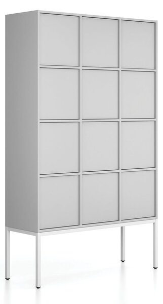 Szafa biurowa FRAME, podstawa biała, 12x drzwi, 1299 x 450 x 2185 mm, PUSH-lock, szary