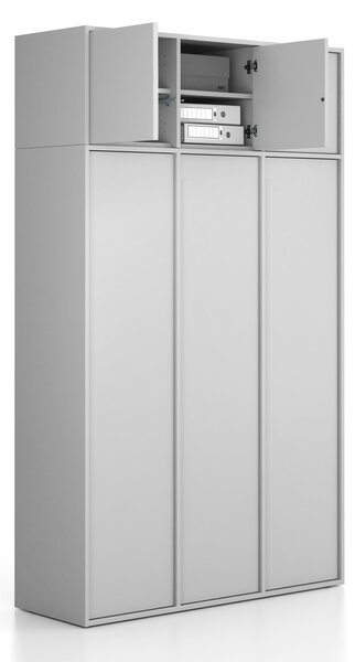 Nadstawka do szaf FRAME, 3x drzwi, 1299 x 450 x 427 mm, PUSH-lock, szara