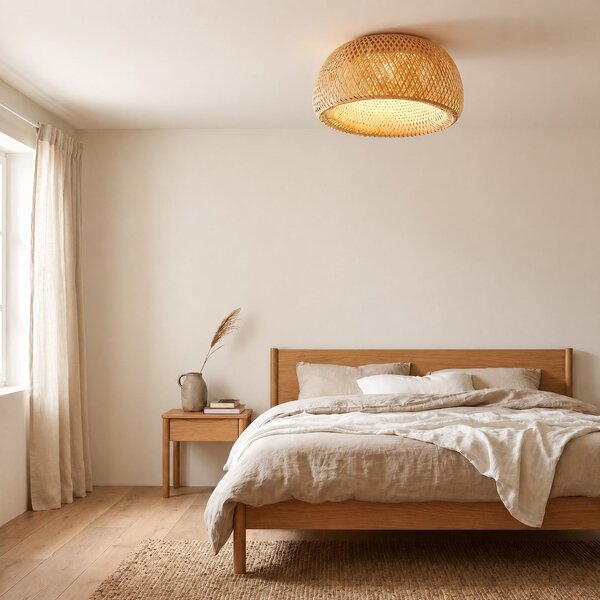 Lampa Sufitowa Lindby, Jadwiga, ściemnialny, drewniany, salon, bambus, skandynawski