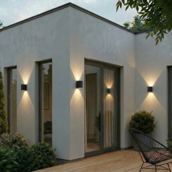 Zewnętrzna Lampa Lindby, Ralino, czarny, taras, aluminium, nowoczesny