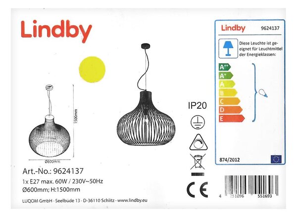 Lindby Lindby - Żyrandol na lince FRANCES 1xE27/60W/230V LW1062