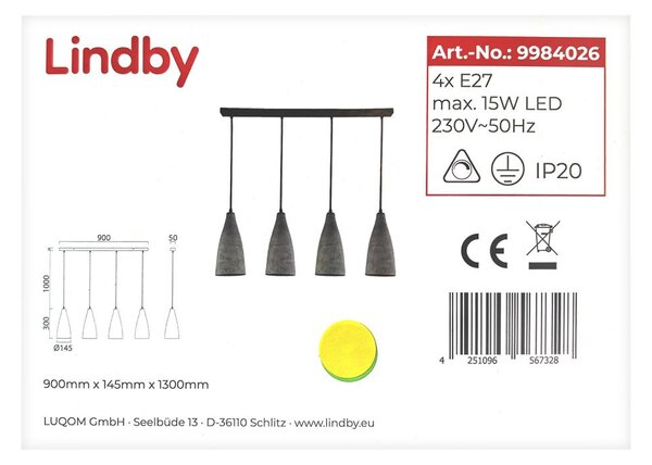 Lindby Lindby - Żyrandol na lince SANNE 4xE27/15W/230V LW0596