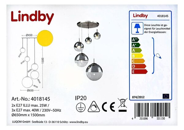 Lindby Lindby - Żyrandol na lince RAVENA 3xE27/40W/230V + 2xE27/25W/230V LW0843