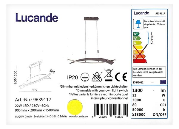 Lucande Lucande - LED Ściemnialny żyrandol na lince MARIJA LED/22W/230V LW0412