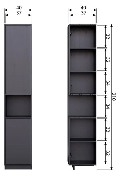 Czarny regał modułowy z litego drewna sosnowego 200x210 cm Finca – WOOOD