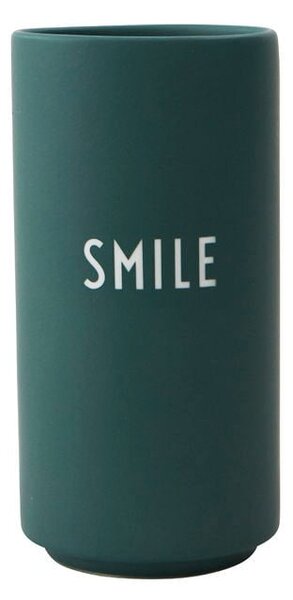 Ciemnozielony porcelanowy wazon Design Letters Smile, wys. 11 cm