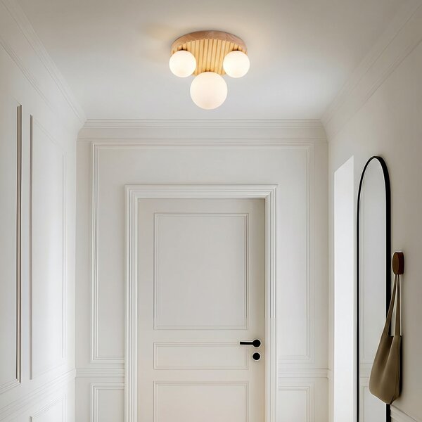 Lampa Sufitowa Lindby, Mori, ściemnialny, drewniany, salon, nowoczesny
