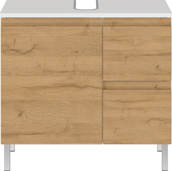 Biała szafka pod umywalkę w dekorze dębu 60x56 cm Torrance – Germania