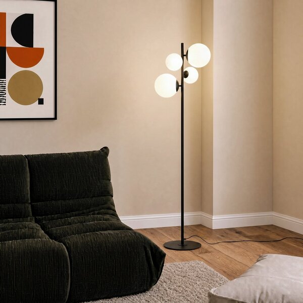 Lampa Podłogowa ALDEX, Dione, czarny, salon, szkło, nowoczesny