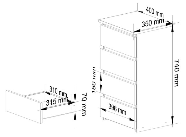 Kaszmirowa minimalistyczna komoda z 4 szufladami - Verris 4X