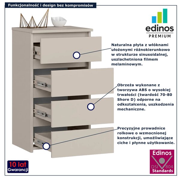 Kaszmirowa minimalistyczna komoda z 4 szufladami - Verris 4X